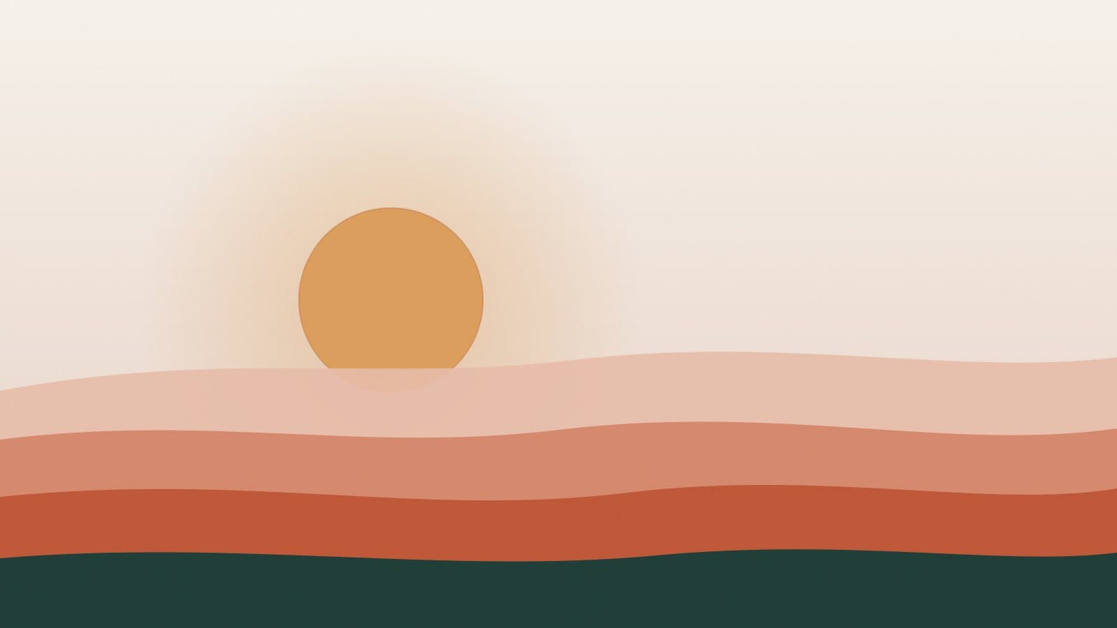 Layered warm hills rising to a golden sun at dawn